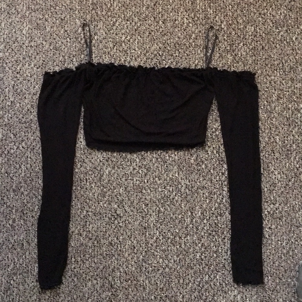 F21 Ribbed Lettuce Off-the-Shoulder Crop Top